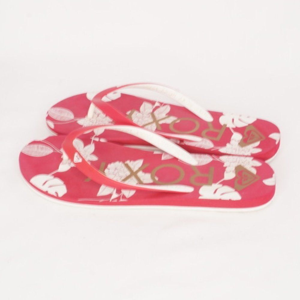 Roxy Red & White Hawaiian Floral Print Flip Flops - Picture 4 of 6